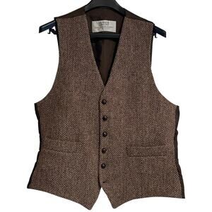 Wool Tweed Vest Mens XXL Aran Sweater Market Brown Satin Back Academia Old Money